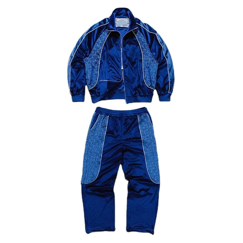 SALATI Custom Streetwear Baggy Oversize Zip up Jacket and Pants Manufacturer Velour Sweatsuit Reflective Velvet Tracksuit Set gallery 3