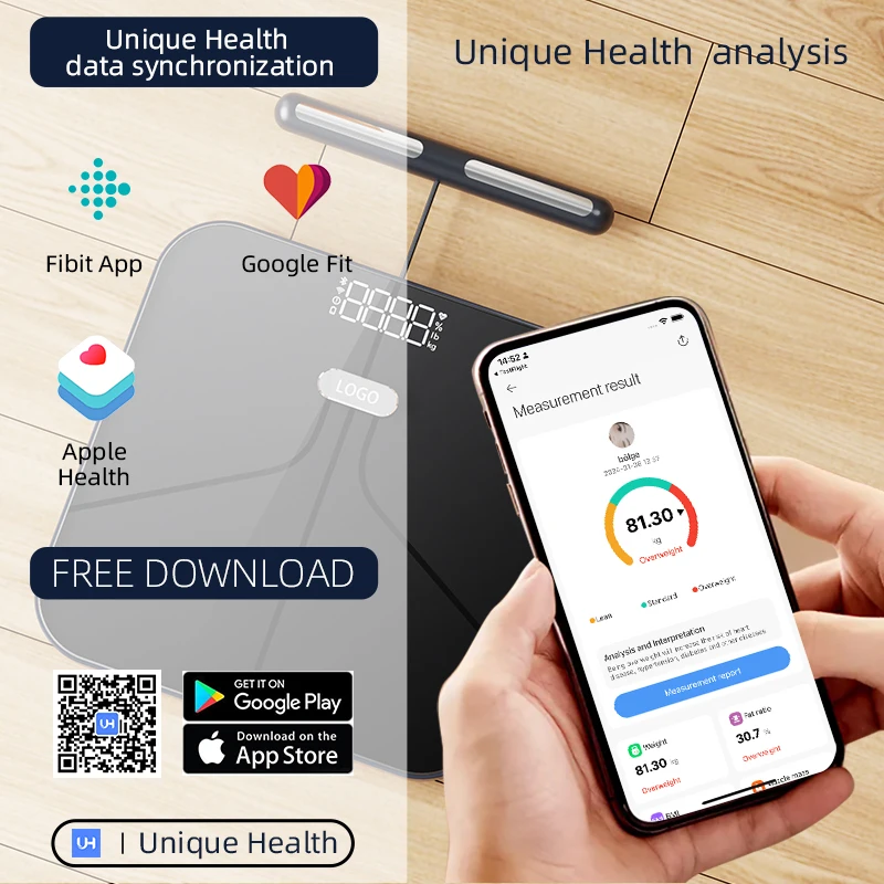 Unique Body Digital Scale Custom Report Print Body Fat Scales Digital Personal 8 Electrodes Smart Body Digital Scale With App