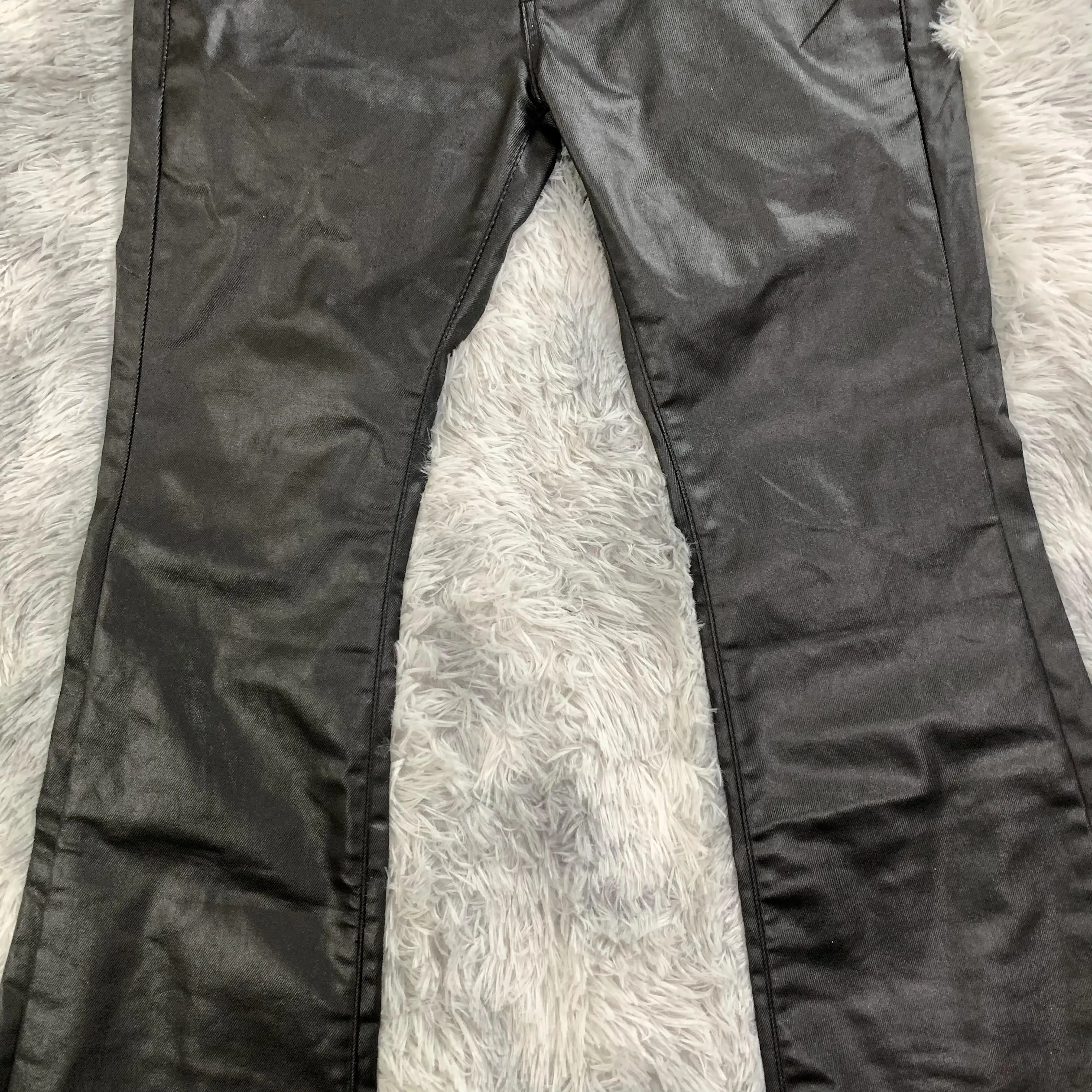 Custom Black Waxed Coated Flared Jeans for Men - Eco-Friendly