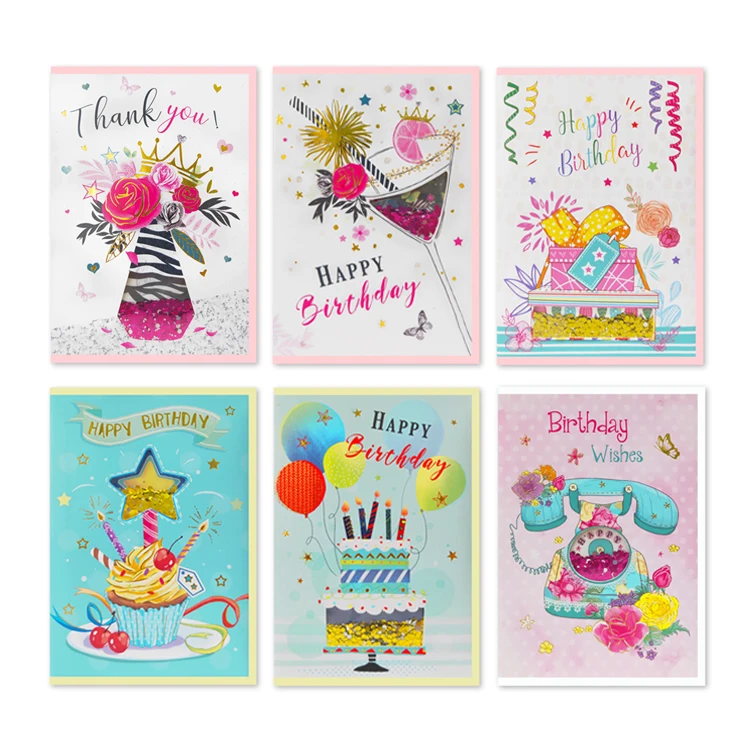 Роскошные бумажные открытки с блестками для счастливого дня рождения, Забавные 3D Поздравительные открытки ручной работы с индивидуальным принтом