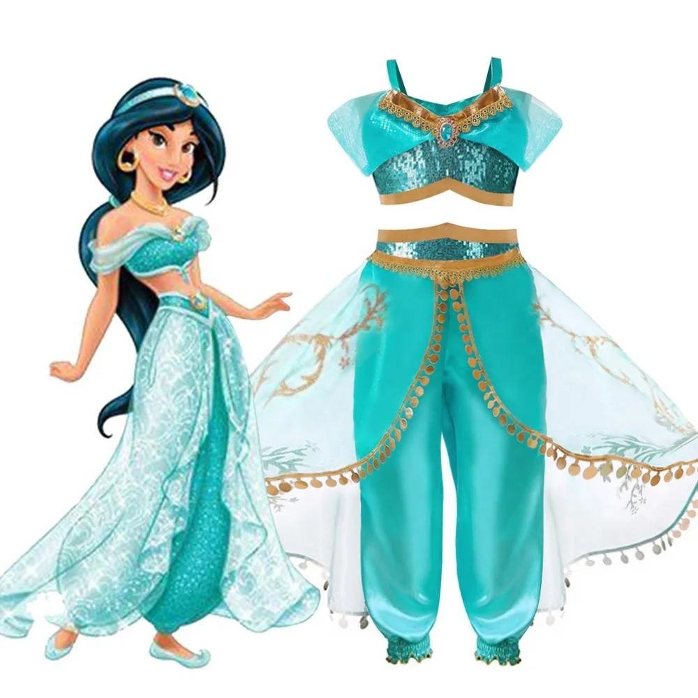 Halloween Aladdin Cartoon Princess Jasmine Kids Cosplay Costume Top Pants 2  Piece Suit With Cloak - Buy Halloween Costume Blue Suit,Cosplay Costume,Aladdin  Cartoon Dress With Cloak Product on 