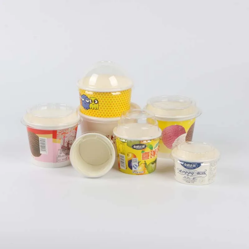 100% Eco Friendly Biodegrada Coating Disposable Frozen Yogurt Paper Ice Cream Cup Bowl With Plastic Paper Lid