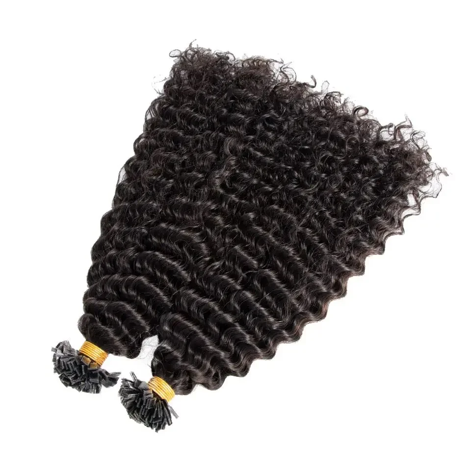 Extension per capelli umani con punta piatta pre-incollata, ricci profondi, capelli brasiliani Remy, fusione di cheratina, punta K, 100 g, 100 pezzi_voghion.com
