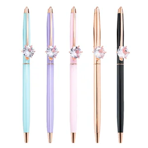 Business Office Sports Pen Metal Diamond Ballpoint Pen with Custom Logo for Student Girl Gift or Advertising Promotional Pen