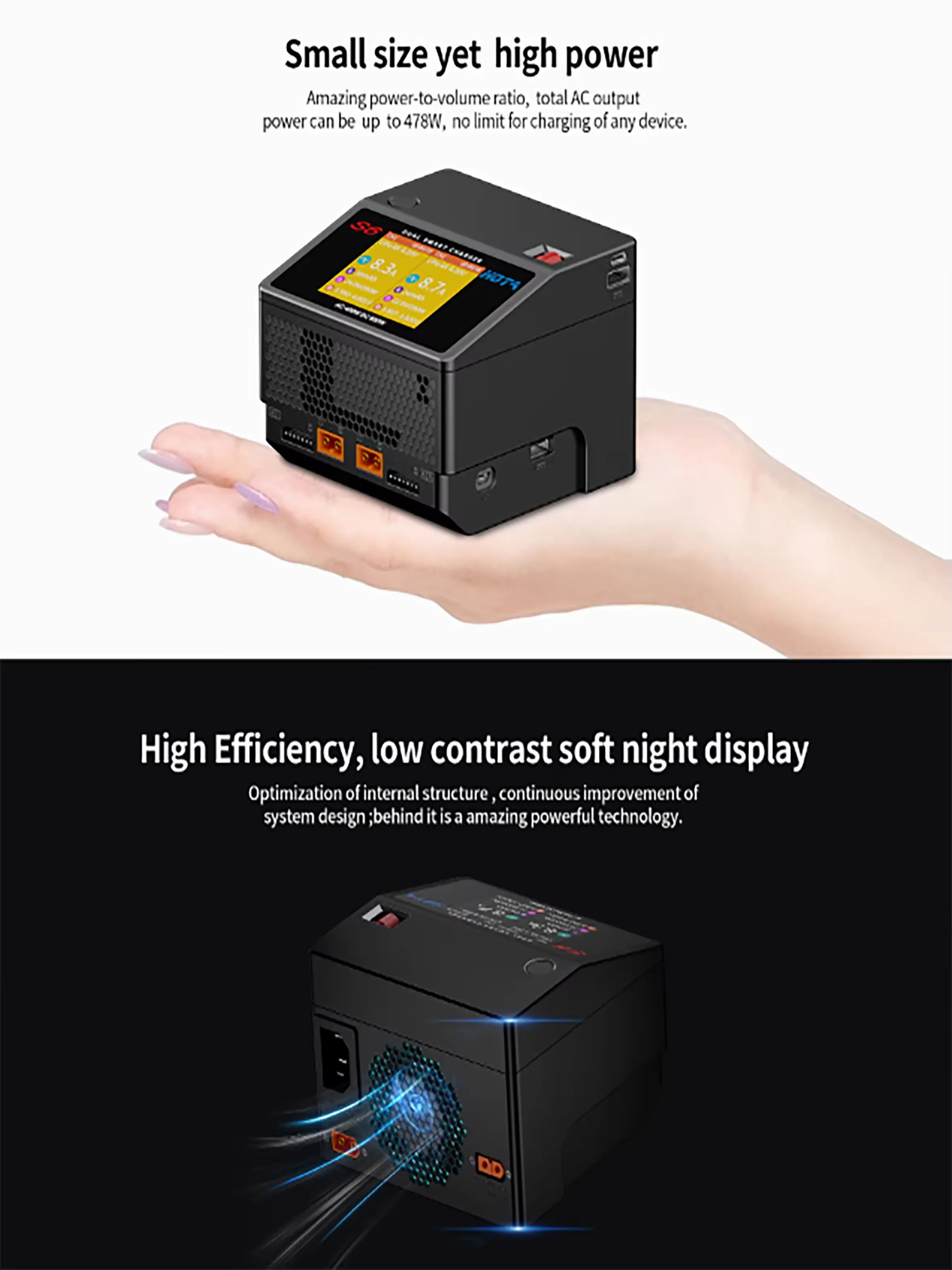  S6 AC 400W DC 600W Dual Channel Smart Charger with USB-A Type-C for RC Lilon LiPo LiFe LiHV NiCd NiMH PB factory