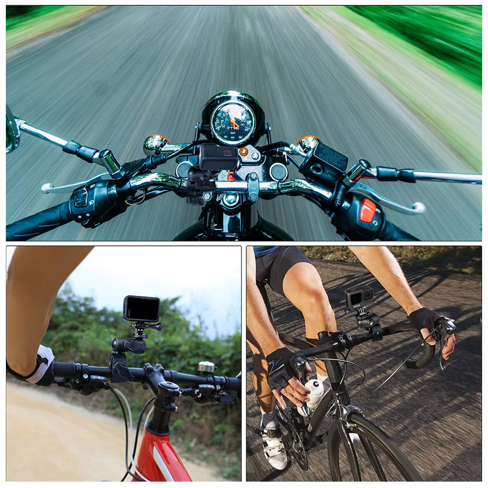 HONGDAK for Insta360 X4 X3 Motorcycle Bicycle Double Clip Bracket for GoPro 12 DJI Bike Selfie Stick Camera Accessory