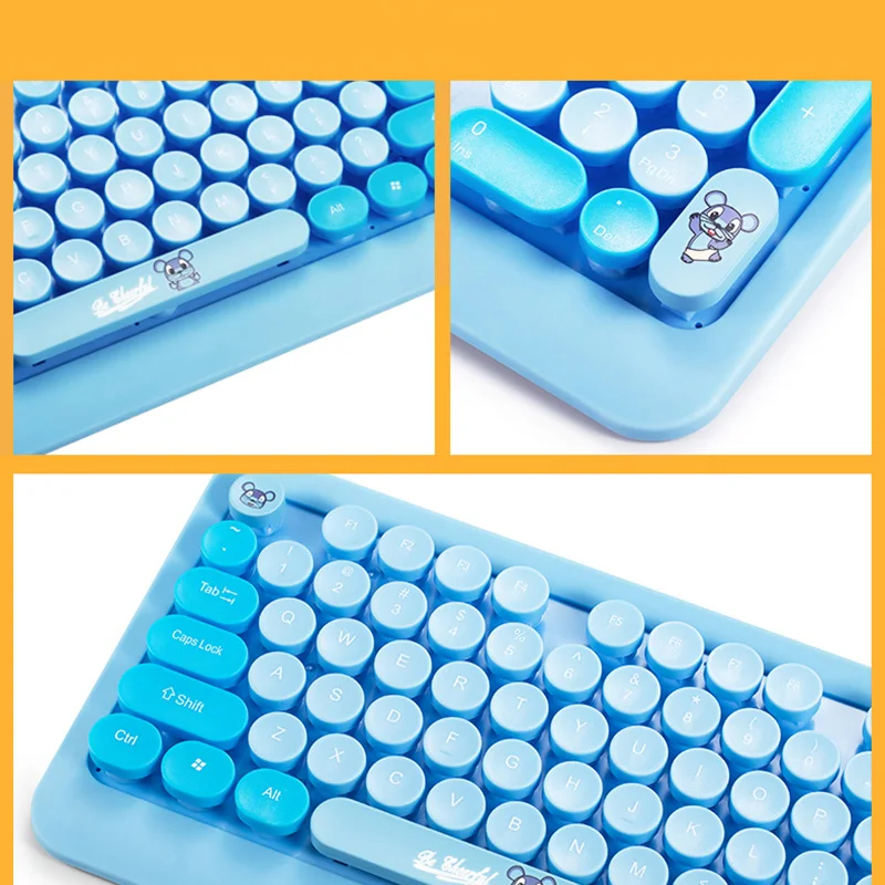 Wireless Cute Office Keyboard And Mouse Set Vintage Round Gaming Wireless Cute Office Keyboard And Mouse Set Vintage Round Gaming