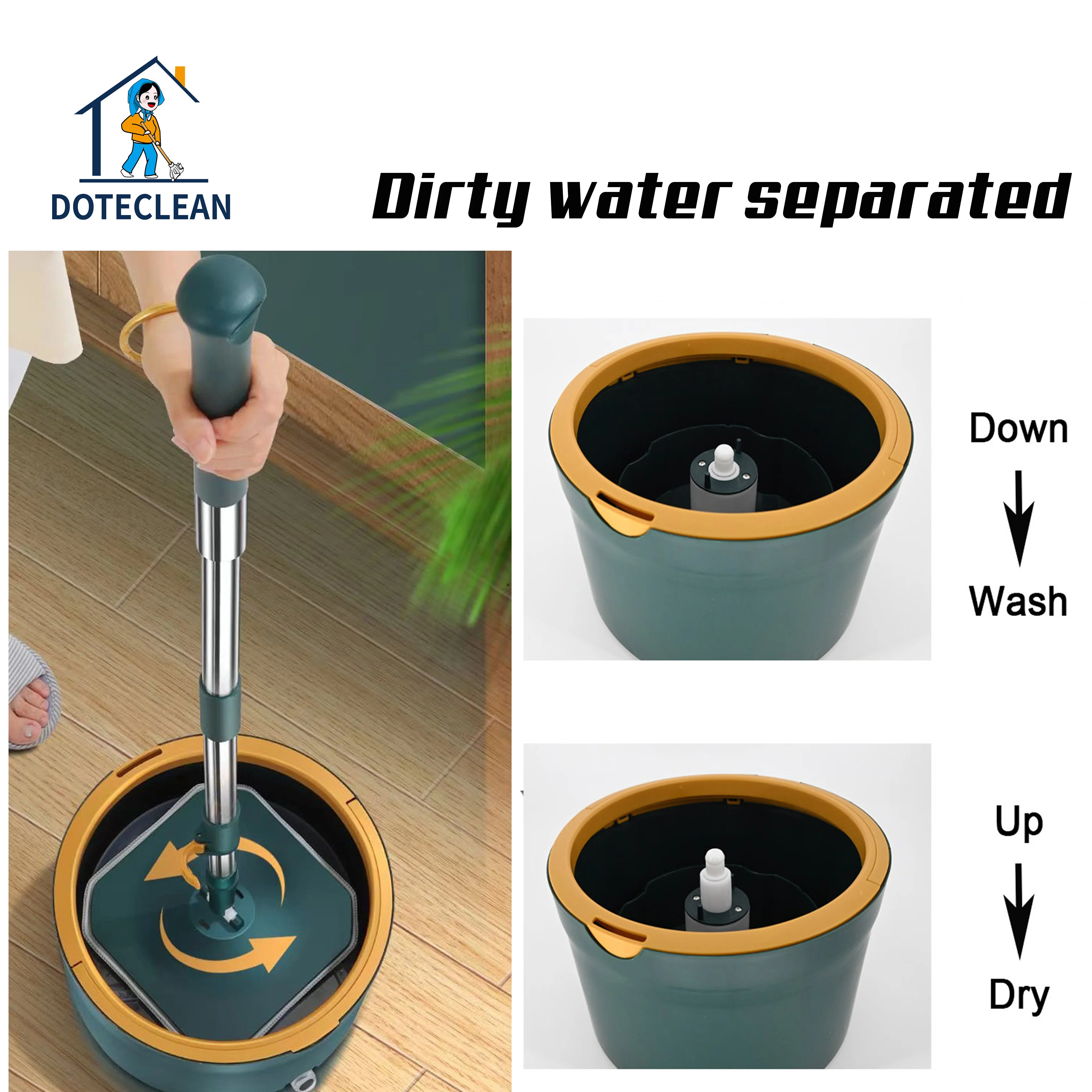Cheapest High Quality 360 Rotate Handfree Magic Healty Dirty Clean Water Flat Spin Mop Bucket Set for House Floor Cleaner