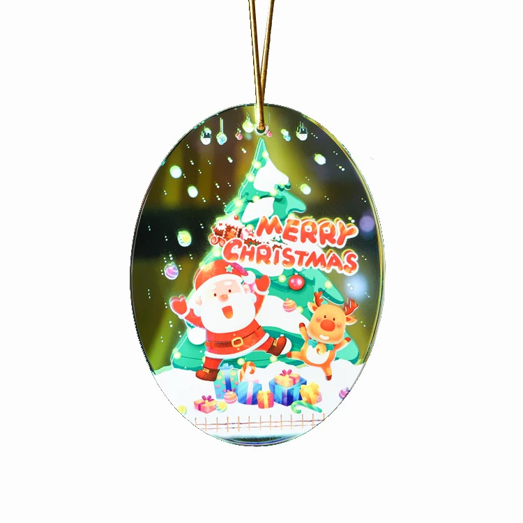 Factory UV Printing Custom Oval Merry Christmas Ornament Gifts Glass Pendant Christmas Decoration Supplier