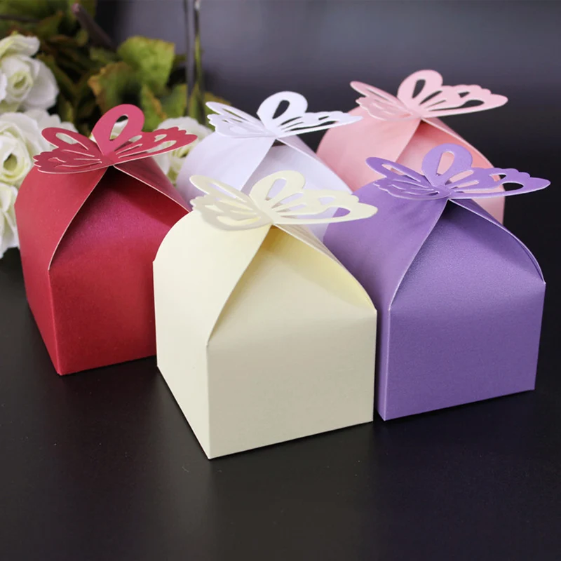 2x Bonbonniere Bomboniere Candy Gift Boxes 60x60x60mm Butterfly White 