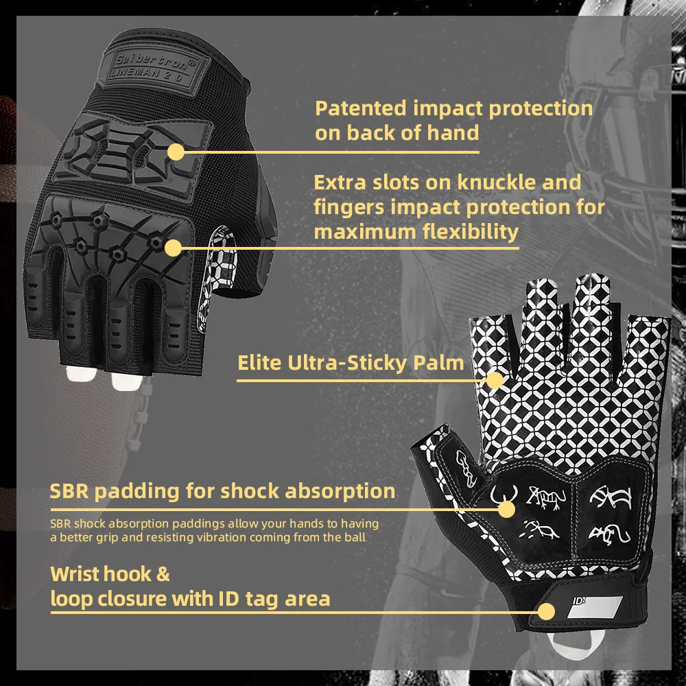 Seibertron Adult 1/2 Finger Lineman Football Receiver Gloves M.S.Z.Q-4 Padded Palm Flexi aperçu 4