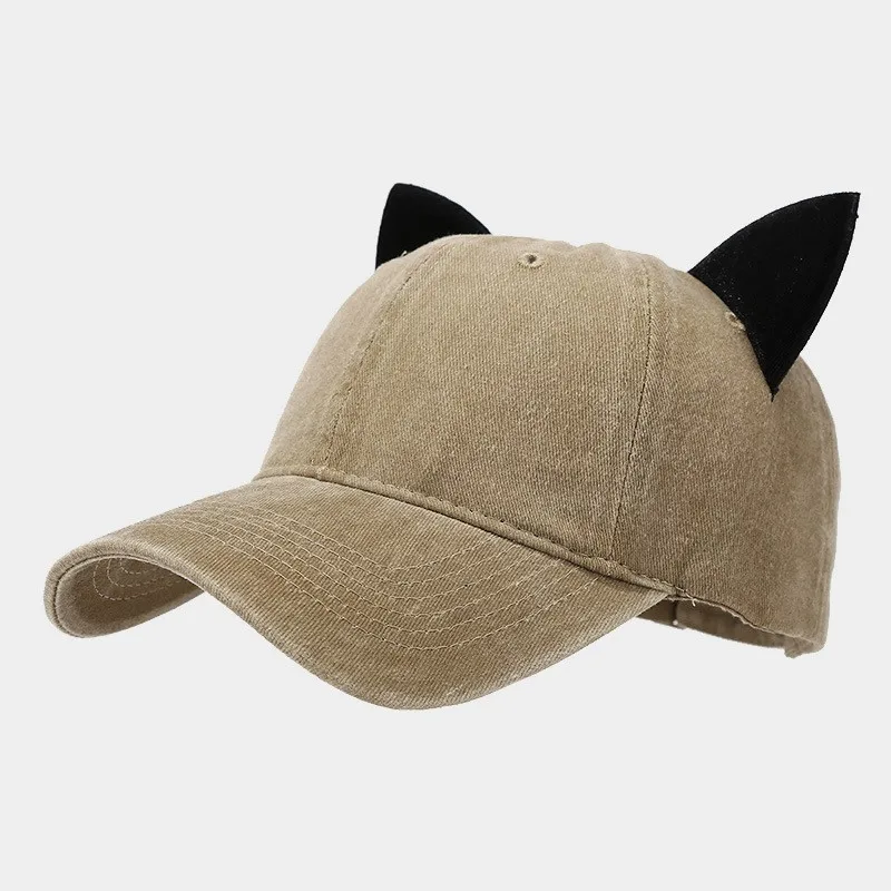 New Original Distressed Dad Hat With Lovely Cat Ear Baseball Cap for Women Vintage Washed Denim Bunny Ear Baseball Cap Gorras