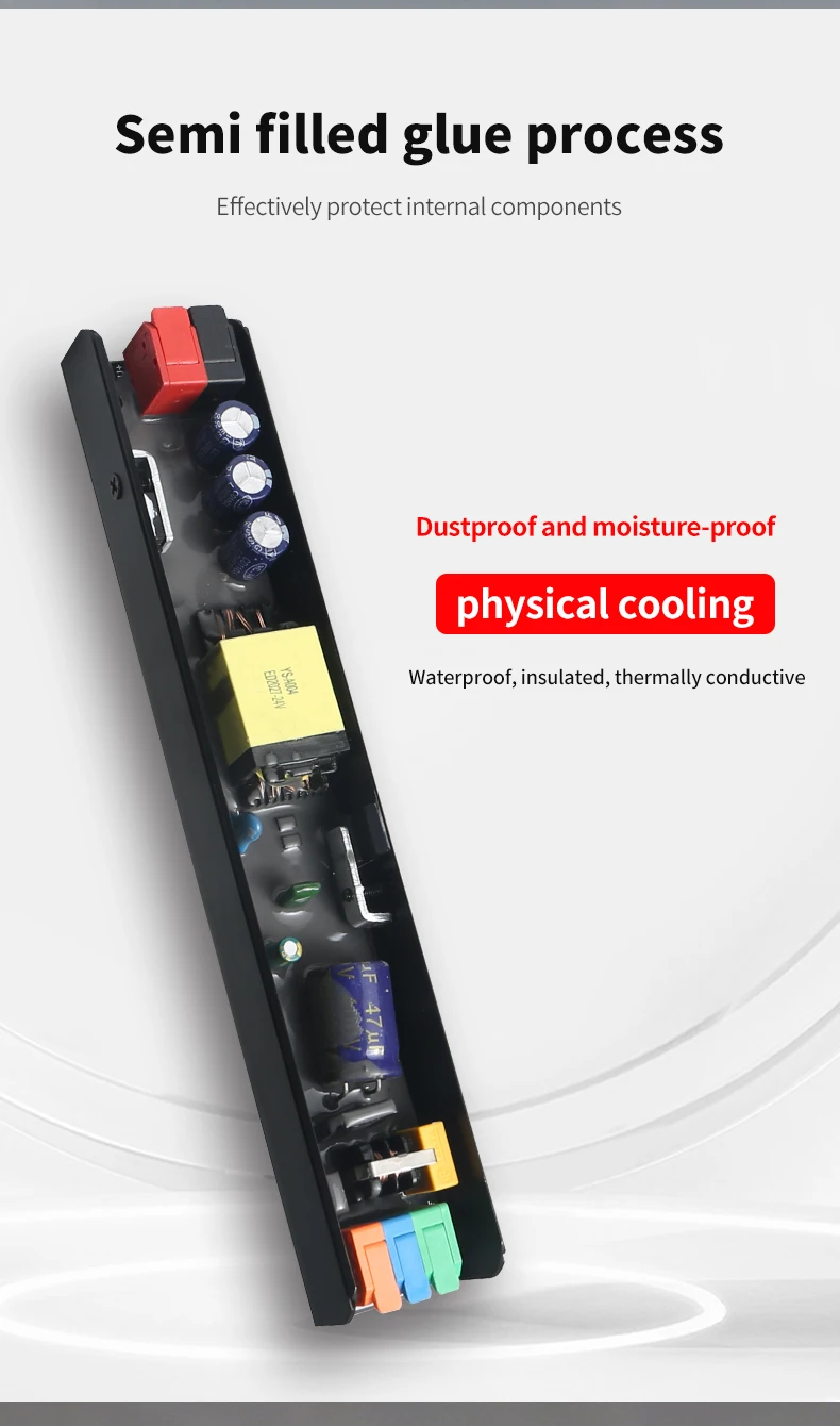 Lixiang LED Ultra-thin Strip Light Transformer 220V to 12V DC 80% Efficiency 20A Output Overcurrent Protection