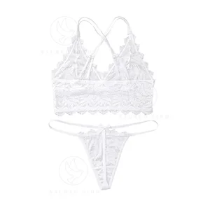 Women's T-Type Non-Release Bra Sexy Cross Shoulder Strap Beautiful Back Underwear Suit Lace Perspective Solid Breathable Bikini