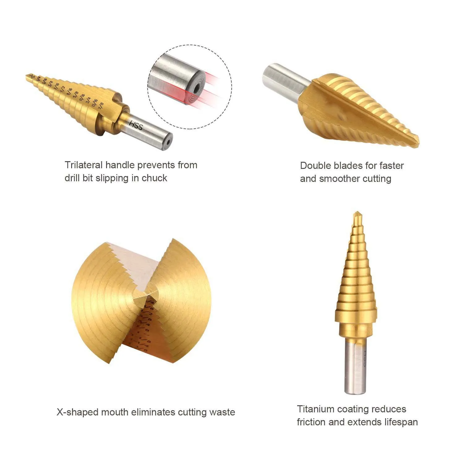 Borui 6pcs Hss Drill Bit Set Punte Per Trapano With 50 Total Step Sizes ...