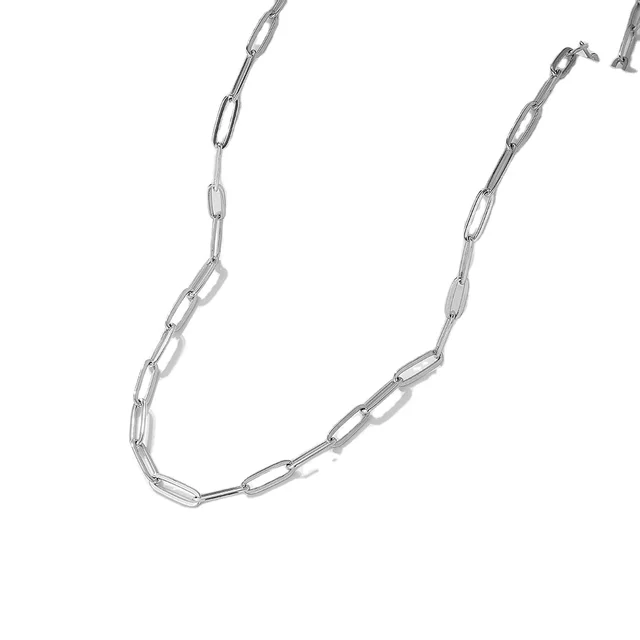 Real Solid Sterling Silver Paper Clip Link Chain 925 Sterling Silver Cable Link Chain Geometric Necklace