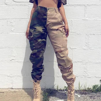 Motorcycle Women'S Sport Casual Pants Patchwork Spring Summer Fall Trousers Girls Pocket Camo Camuflague Cargo Pants