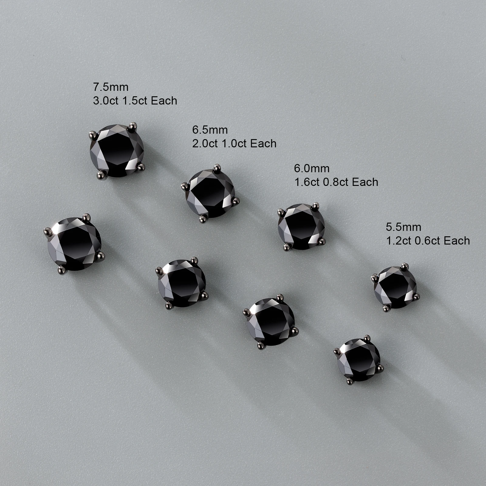 Black Moissanite Diamond Stud Earrings in 14K Gold Plated Sterling