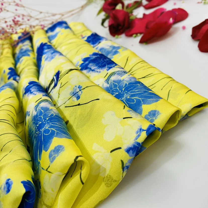 Шелковая сатиновая шифоновая ткань с цифровым принтом для женского платья, шарфа, хиджаба