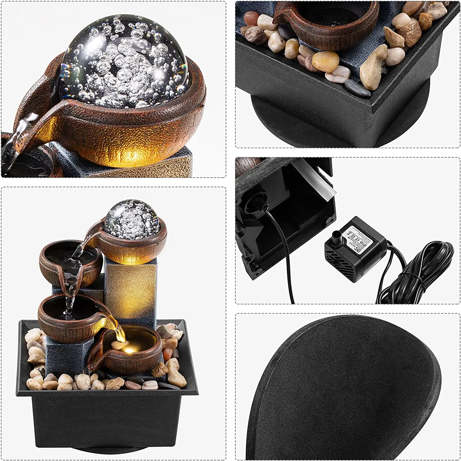 Fountains Tabletop Waterfall Fountain Meditation Indoor Europe Folk Art Brown Water Fountains