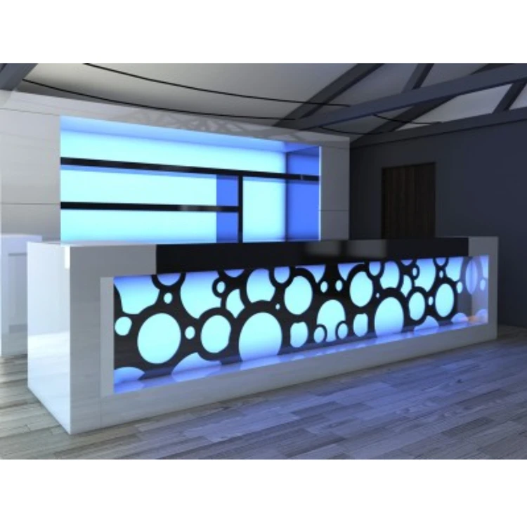 RGB Led Coffee Bar Counter Interior Design White U Shape Marble Stone Service Desk