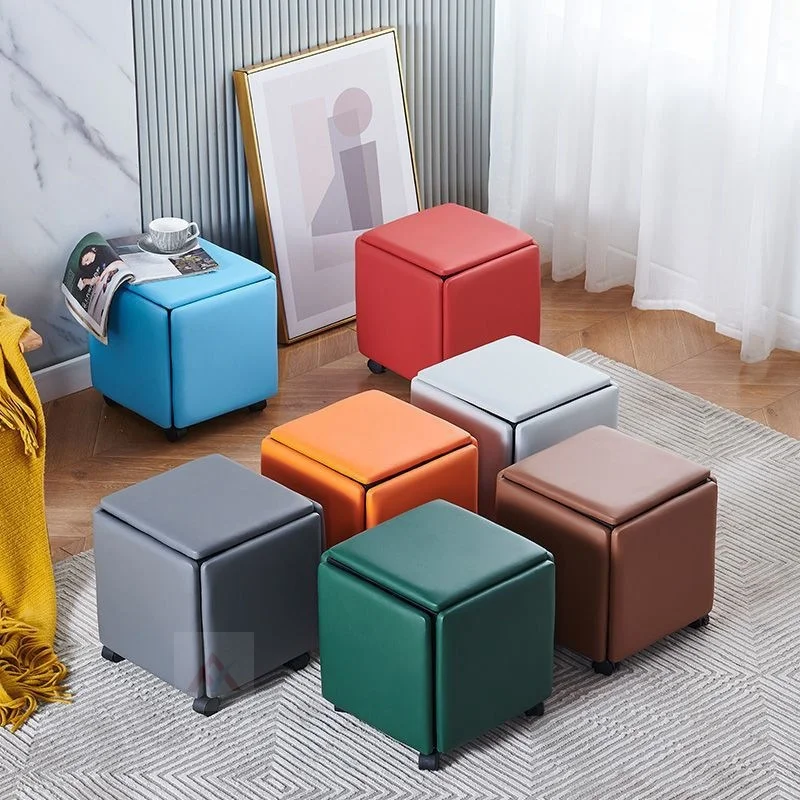 Factory Supply Space Saving Stackable Square Stool Modern 5 in 1 Ottoman Bench Rubik's Cube Chair with Wheels for Home Use