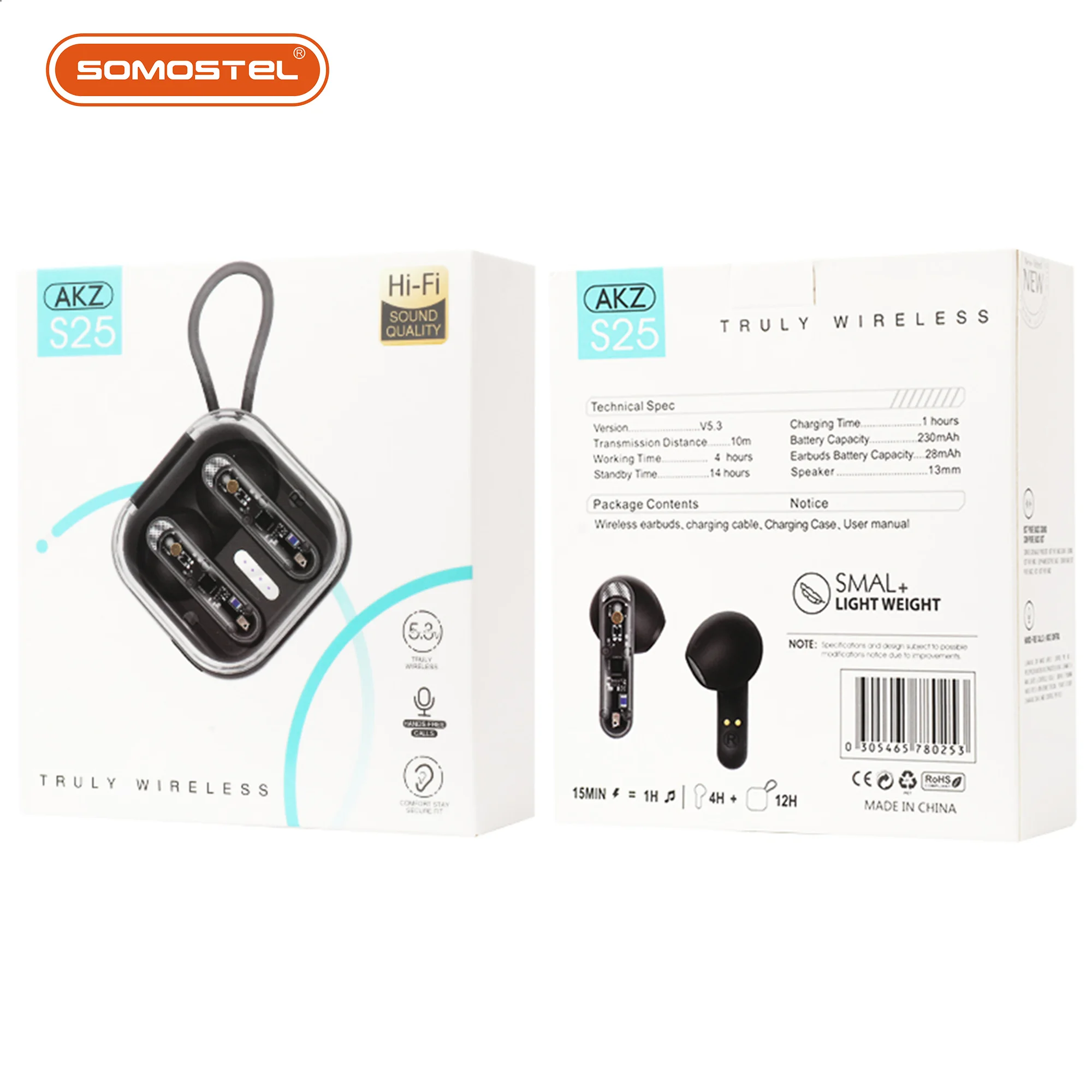 Wholesales Somostel   AKZ-S25 BT5.3 Wireless Stereo Earphone In-ear Touch Contral Earbuds Headphone for Music