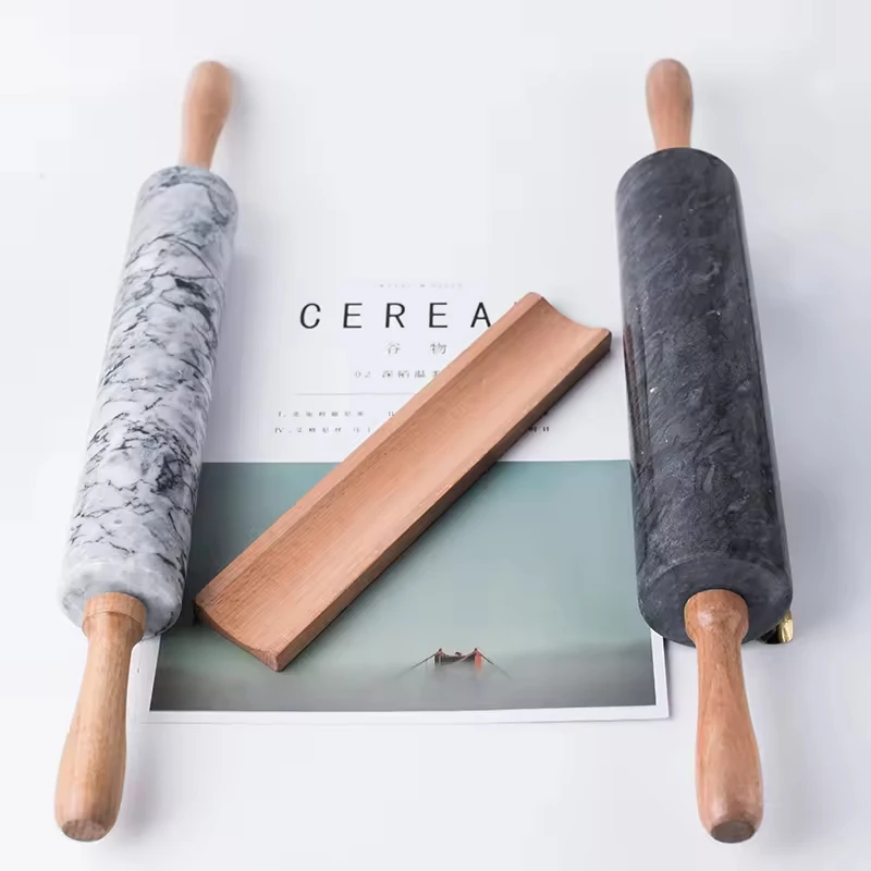 High Quality Custom Marble Rolling Pin with Wooden Handles Baking Tools Kitchen Accessories