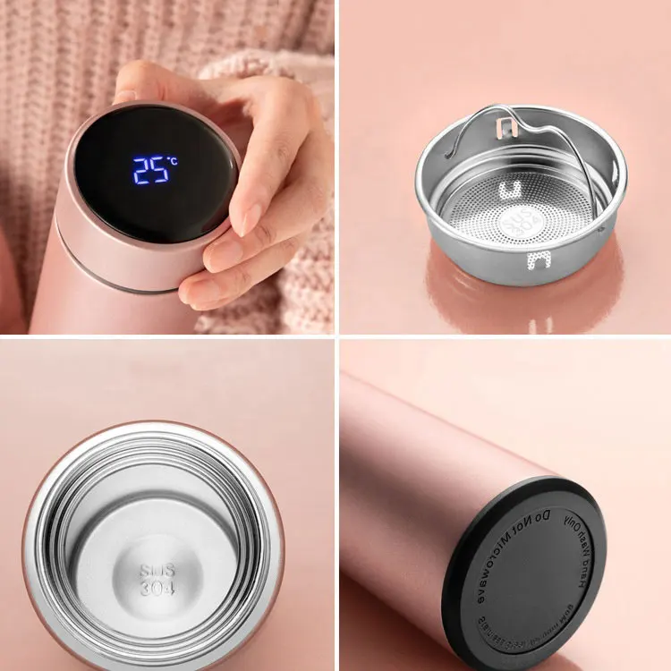 Вакуумный умный термос 17 унций с напоминанием, термос с цифровым светодиодным дисплеем температуры, чашка из нержавеющей стали, умная бутылка для воды