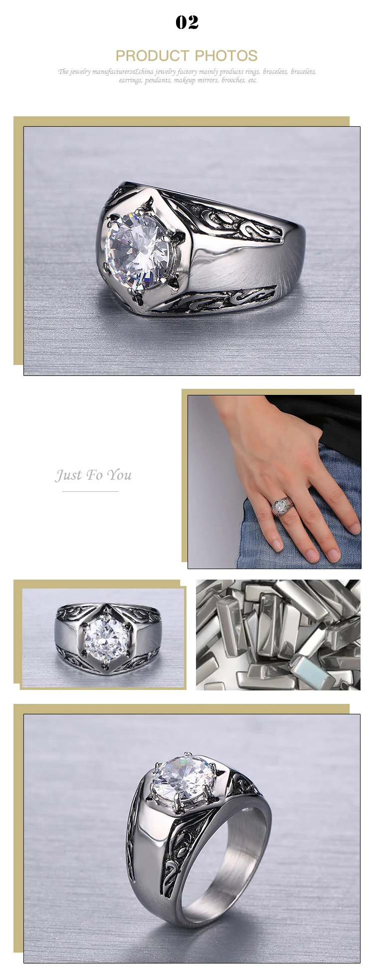 Hot Selling Wholesale Hip Hop Fashion Men's Stainless Steel Zircon Casting Ring RC-253