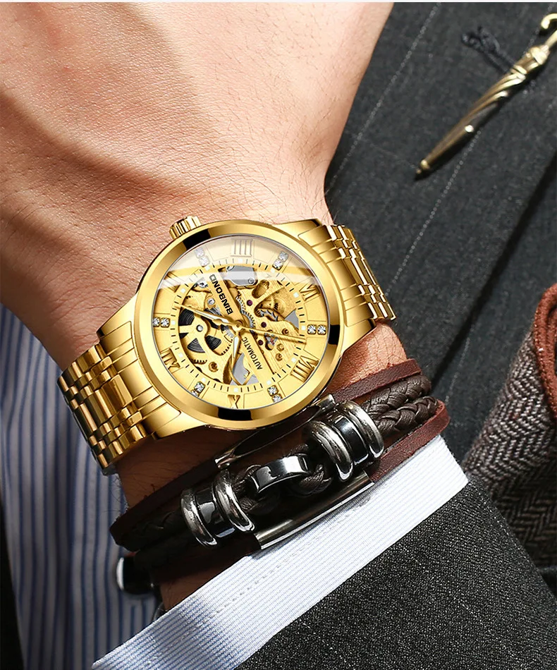 Binbond B6020 6020 Men's Automatic Watches Casual Fashion Original Chronograph Waterproof Stainless Steel Luminous Wristwatch