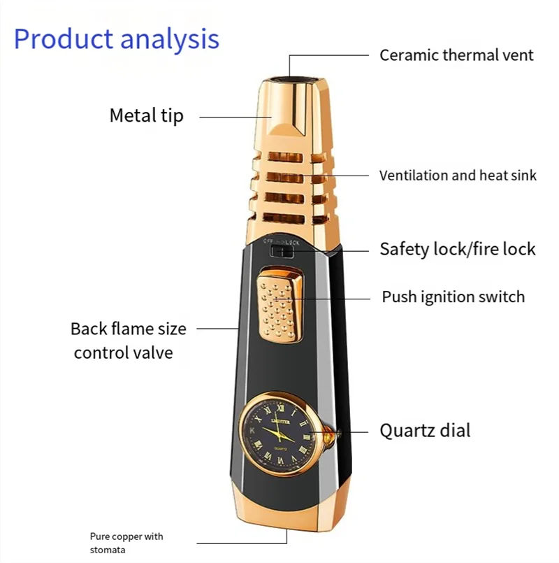 Quartz Dial Straight Blue Flame Blowgun Inflatable Lighter New Style Outdoor Barbecue and Torch