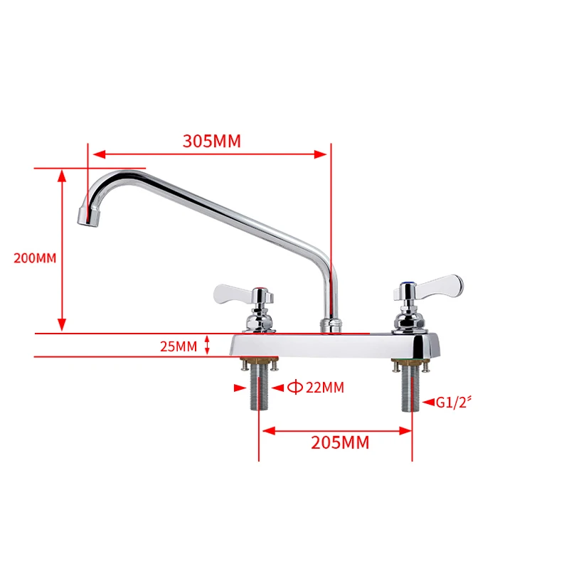 Hot Selling Modern Design Dual Handle Brass Water Tap Hot Cold Commercial Kitchen Sink Faucet for Application 2 Holes manufacture