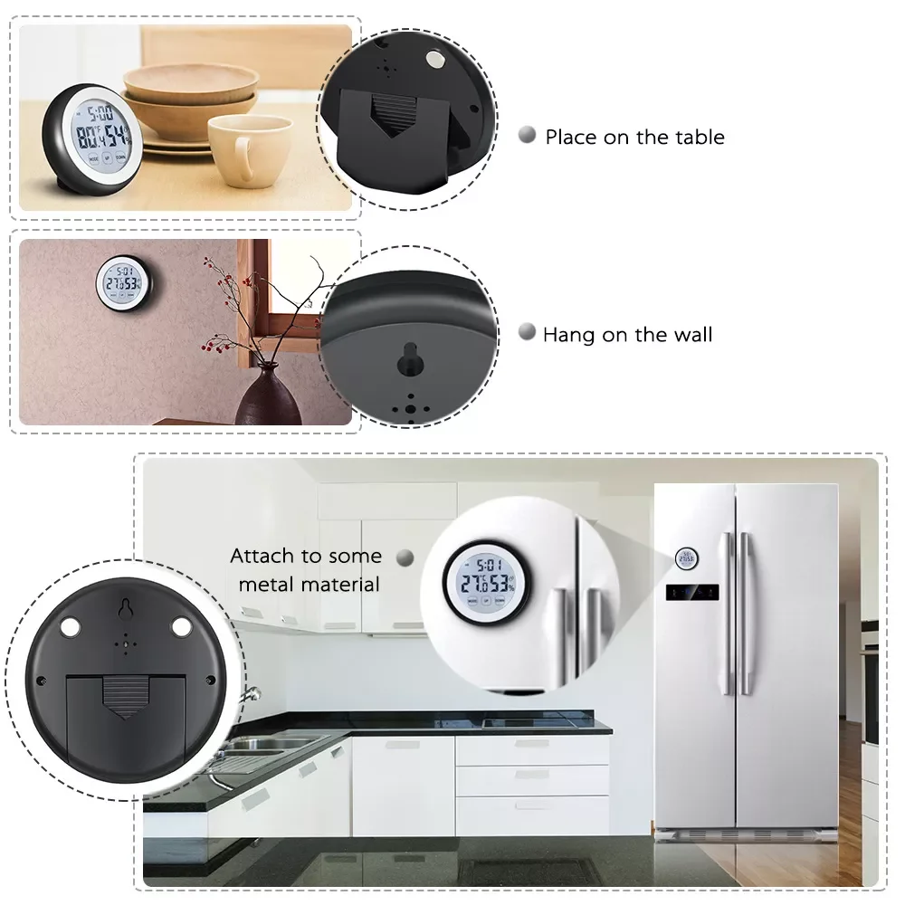 Round Shape Touch Screen Digital Thermometer Hygrometer Household Thermometer Indoor Dry Humidity Alarm Clock With Backlight