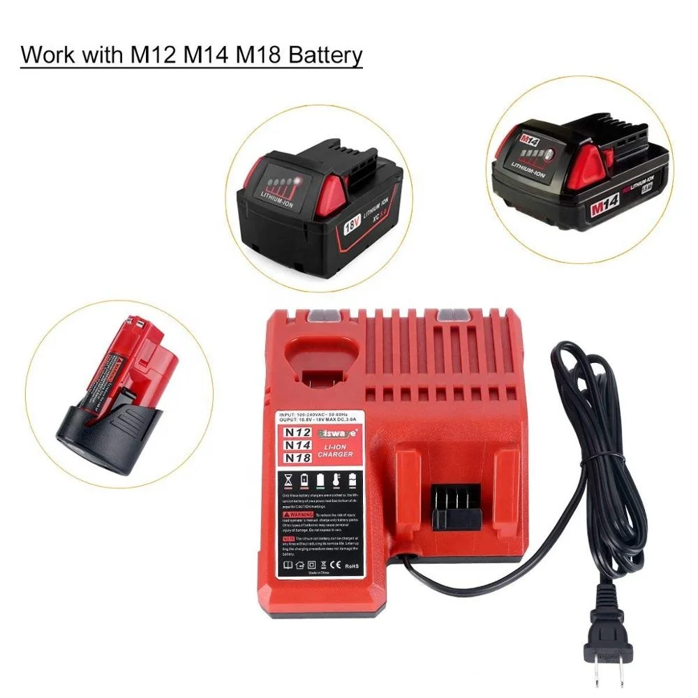 
Зарядное устройство 48-59-1812 подходит для литиевых батарей 12-18 в Milwaukee M12 M14 M18 48-11-2420 48-11-1850 48-11-2401 