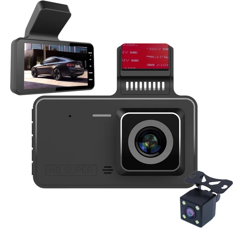 Vehicle Recorder Front and Rear Dual Lens Reverse Image Front and Rear Dual Recording 1080P HD 170 Degree 4 Inch Tachograph