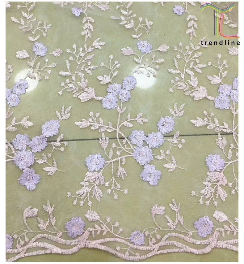 10 Color Options Flower Embroidered Polyester Lace Fabric With Scalloped Edge