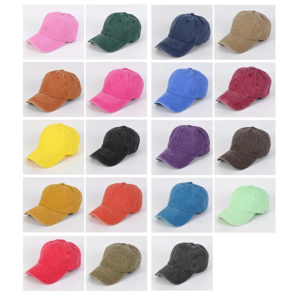 High quality solid color washed cotton baseball cap, denim fabric, flat patterned unstructured men