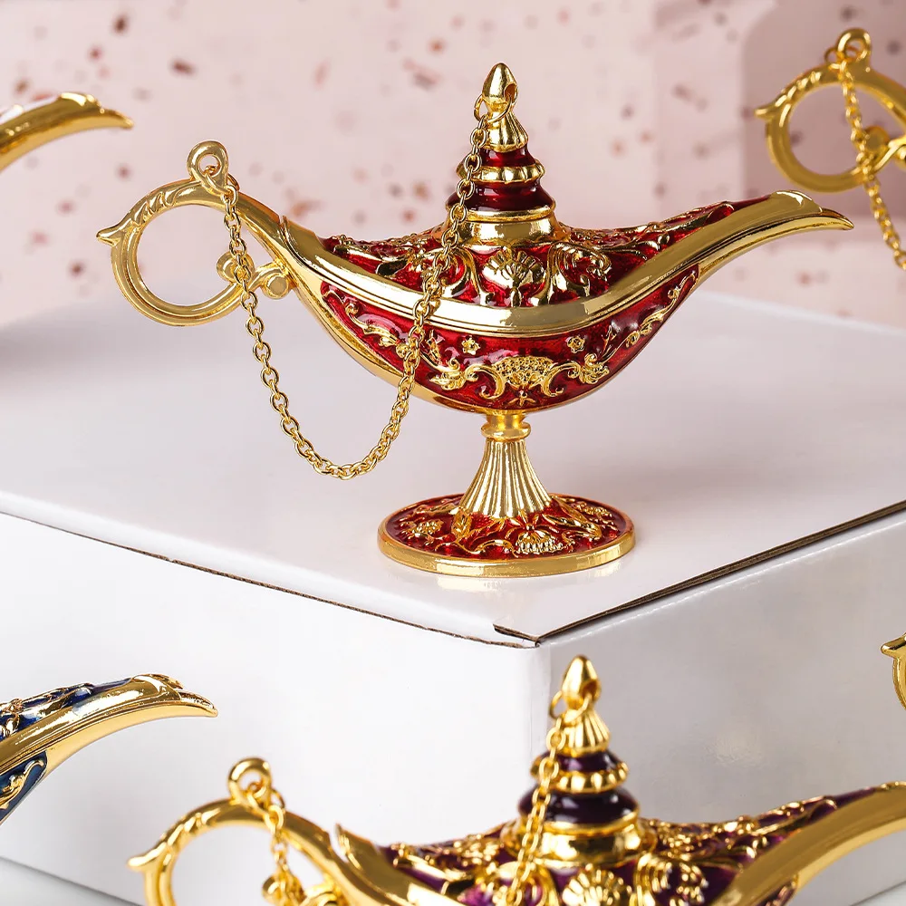 Ausla Aladdin Genie Lamp van Zinklegering - Magische Lamp uit de Legende, Metalen Gesneden Wensende Pot Decor