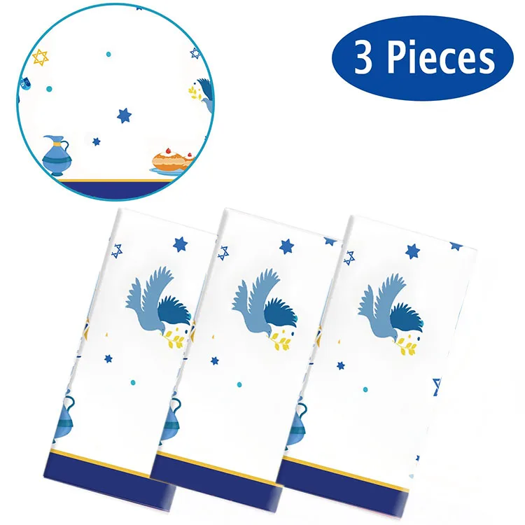 Factory Disposable Rectangle Square Waterproof Oil-Proof  Tablecloth for Hanukkah Jewish Chanukah Menorah Holiday Decoration