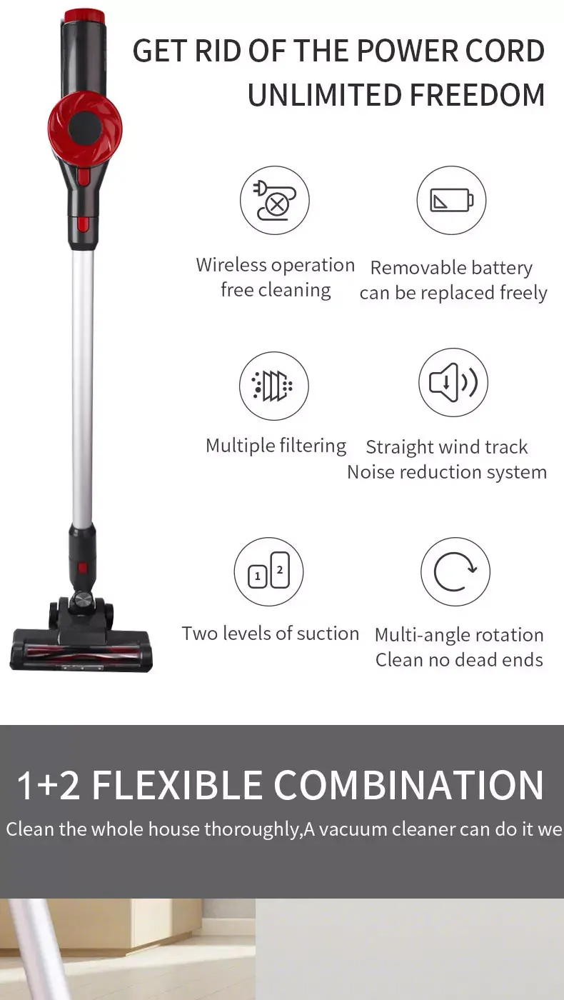 Home floor handheld cordless vacuum cleaner with high power suction 2 in 1