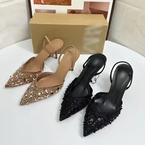 QuiteS Pointy Toe High Heels Hot-Selling Wedding Shoes Thin Heels Luxury Shoes Women Bright Rhinester Party Sequins Sandal