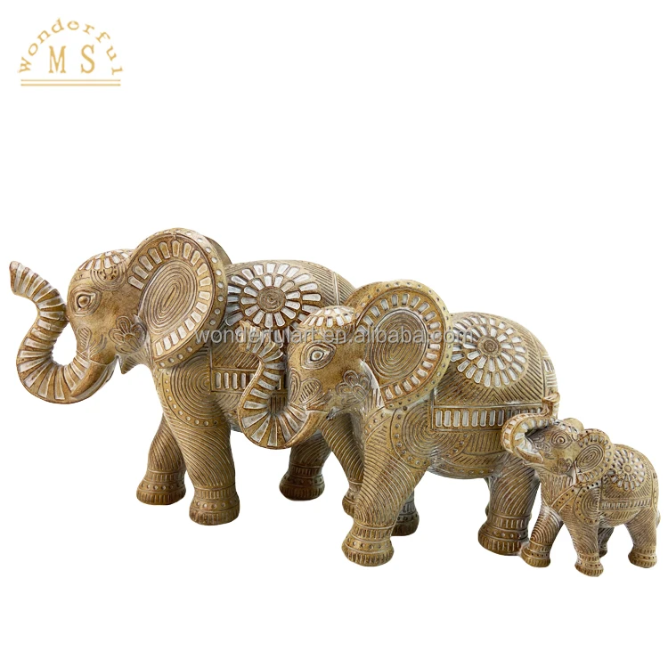 OEM Gold Mother and Baby Elephants Figurine Resin Elephant Sculptures Resin Statue Ornaments Home Decoration Accessories Gift