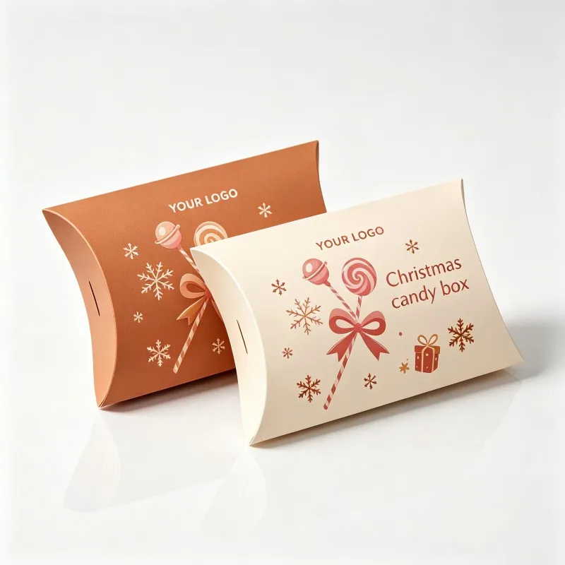 Wholesale Christmas Paper Box High Quality Pillow Shape Candy Box Soy Ink Merry Christmas Favor Gift Boxes
