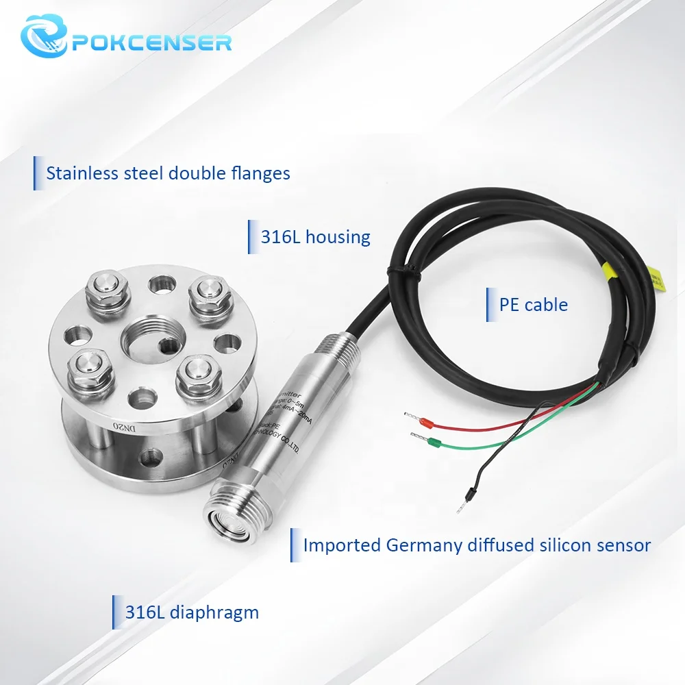 Pokcenser Stainless Steel Submersible Level Sensor for High Density Liquids with Double Flanges