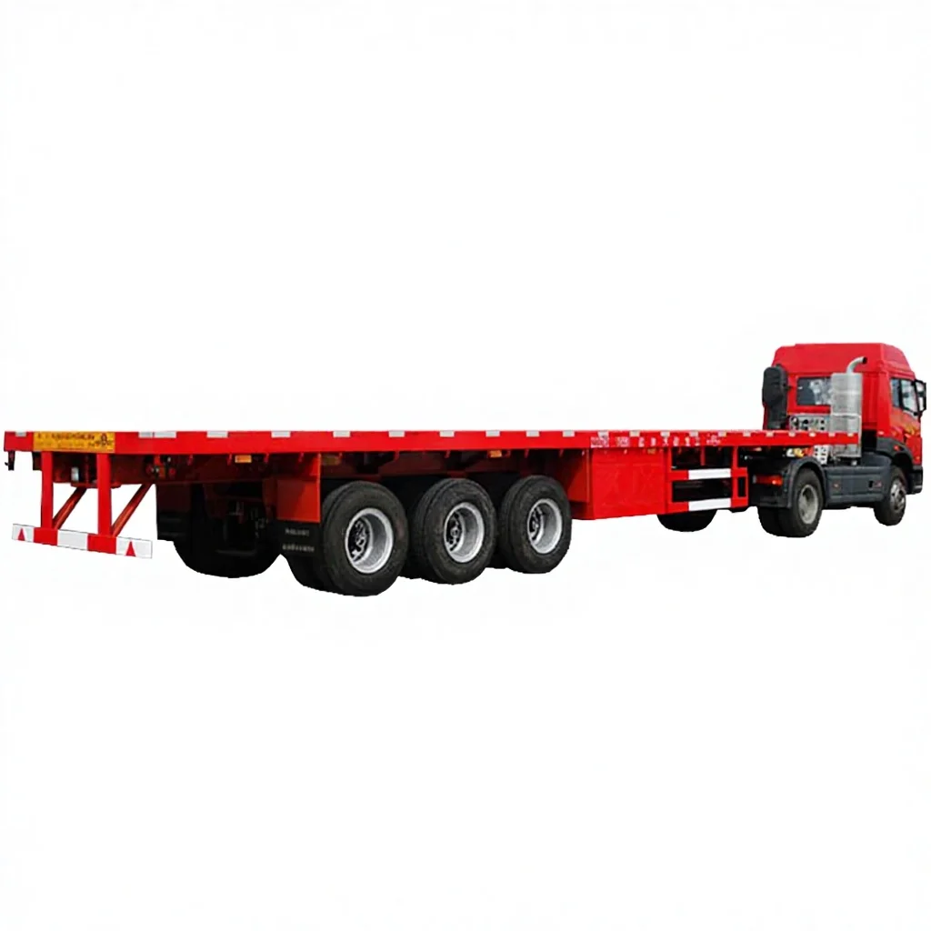 Flat Bed Tri Axle 40 Foot 40 Ton  Flat Rack Container Flatbed Tractor Trailer Decking Truck with Bamboo Bland