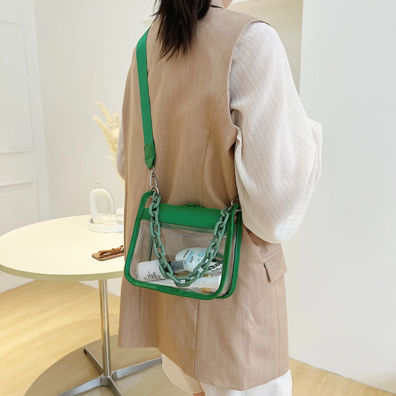 Wholesale Transparent PVC Messenger Bag Customized Fashion Chain Shoulder Clear Women Crossbody Bags