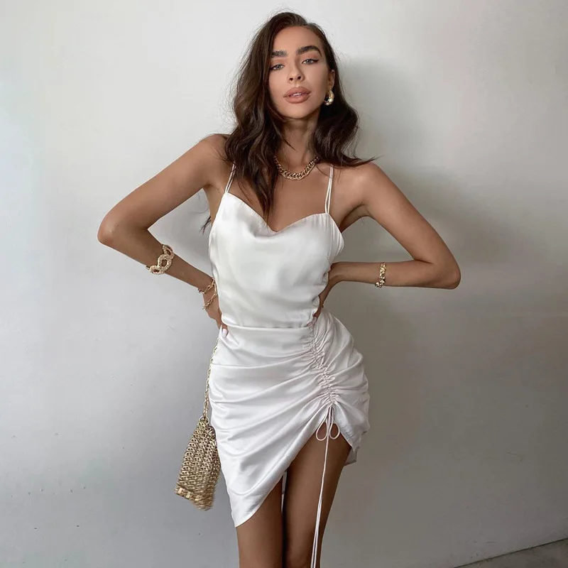 White Women Dress Fashion Sexy Lady Beautiful Dresses Club Party Mini  Backless Evening Casual Dresses