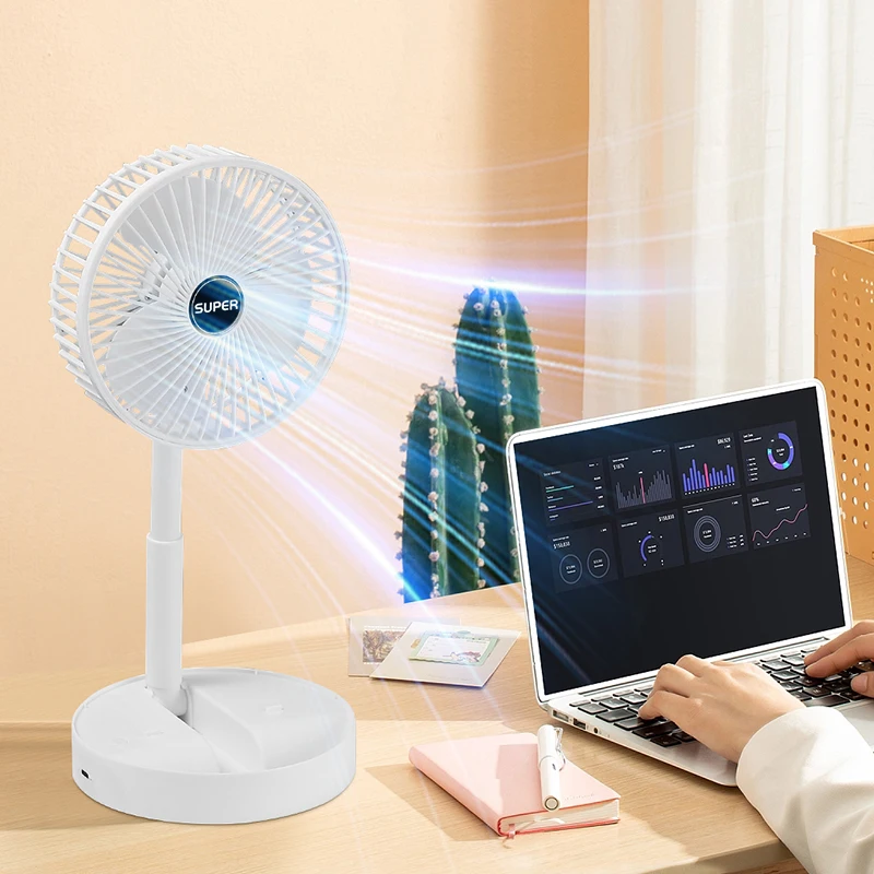 Portable USB Telescopic Folding Fan Collapsible 1200mAh Rechargeable Floor  Fan
