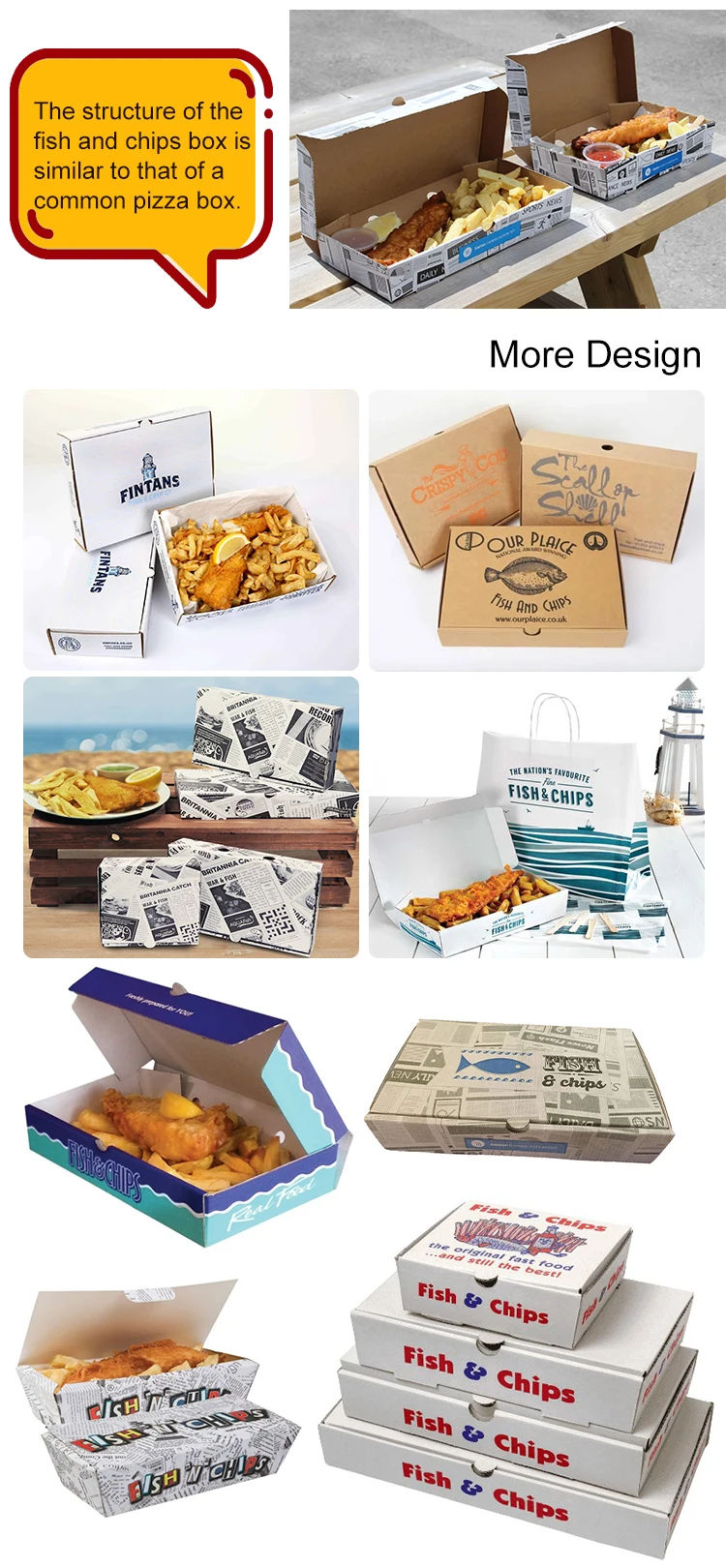 Custom Printing Fish And Chips Packaging Paper Box Fish and Chips Fast Food Takeaway Box Burger Pizza Packaging Boxes With Logo supplier